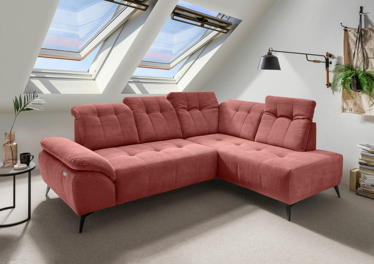 ECKSOFA in Cord Koralle  - Koralle/Schwarz, Modern, Textil/Metall (272/200cm) - Livetastic