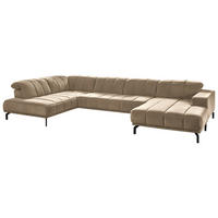 WOHNLANDSCHAFT in Velours Sandfarben, Hellbraun  - Sandfarben/Hellbraun, Design, Textil/Metall (219/383/195cm) - Beldomo Style