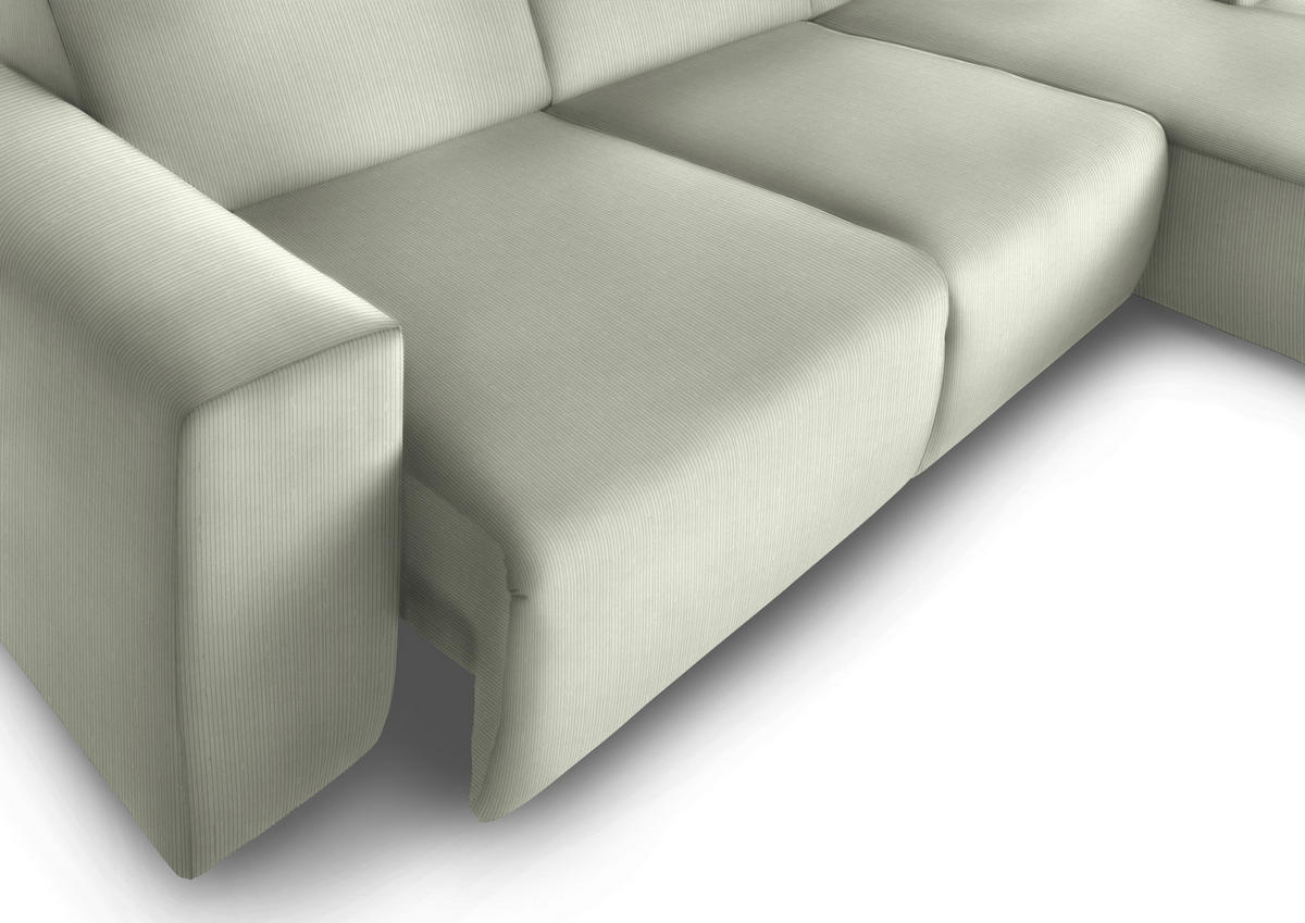 ECKSOFA in Feincord Creme  - Creme/Schwarz, Design, Kunststoff/Textil (301/177cm) - Beldomo Style