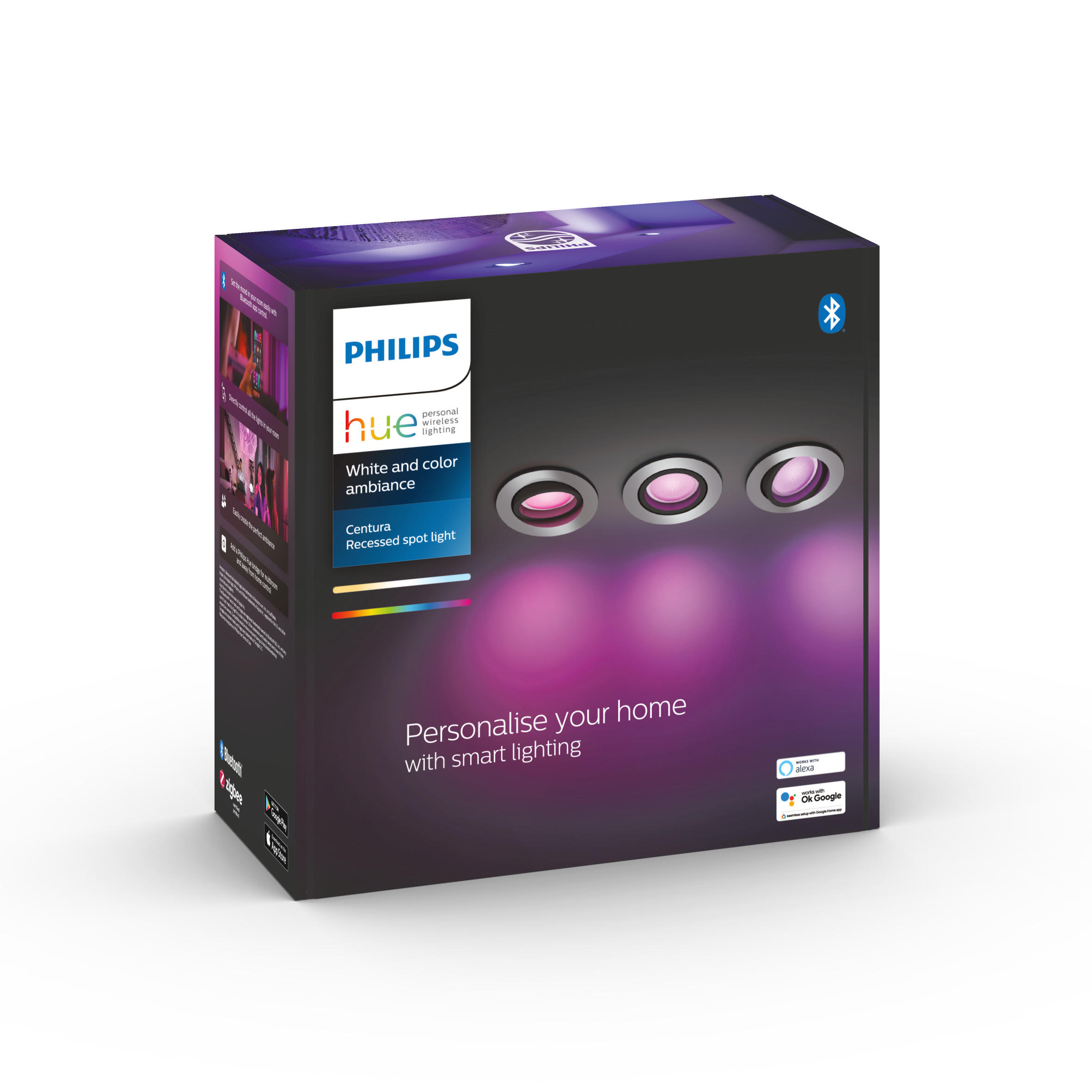 LED-STRAHLER Centura 3er Set 9/8 cm   - Alufarben, Basics, Kunststoff (9/8cm) - Philips HUE