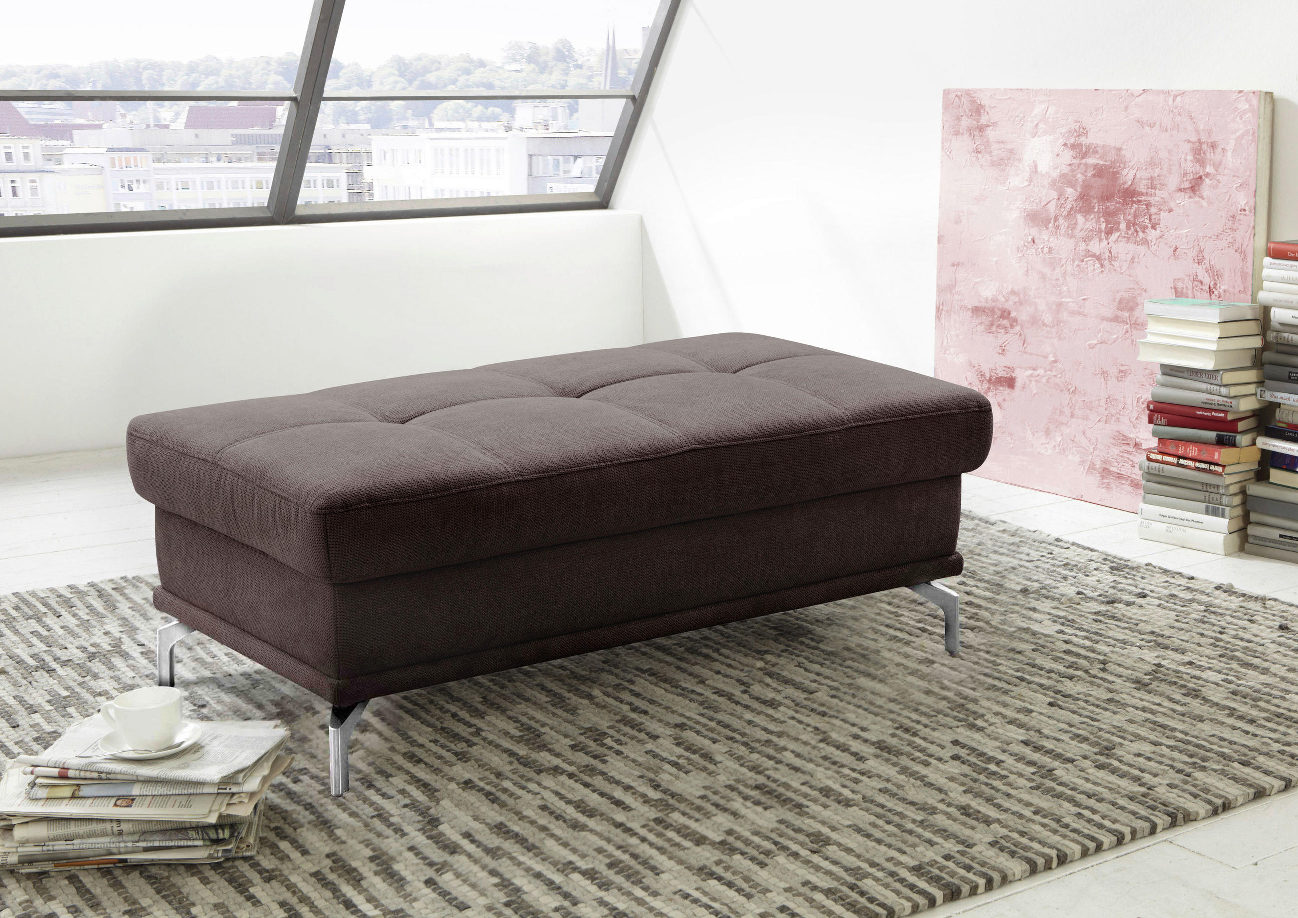 HOCKER Flachgewebe Dunkelbraun  - Dunkelbraun/Silberfarben, KONVENTIONELL, Textil/Metall (133/47/72cm) - Sit & More