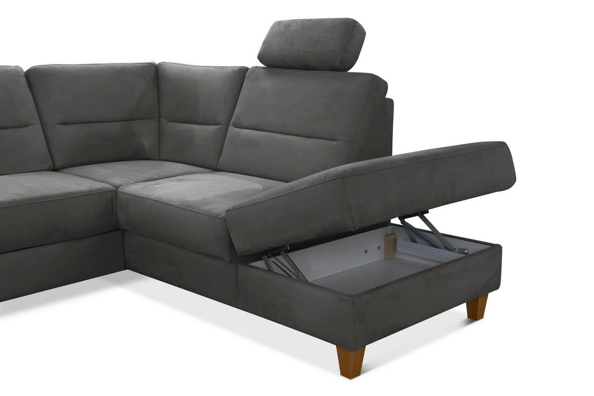 WOHNLANDSCHAFT in Mikrofaser Grau  - Eichefarben/Grau, Konventionell, Holz/Textil (163/308/212cm) - Sit & More