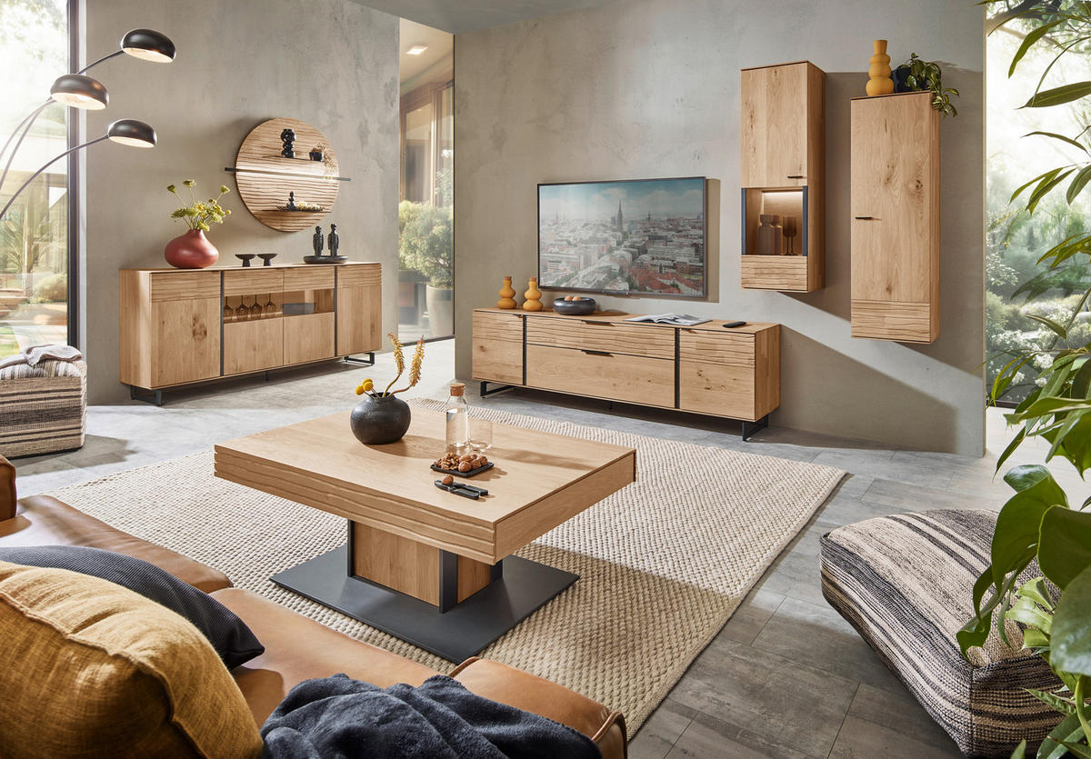 HÄNGEVITRINE in Eichefarben   - Eichefarben/Anthrazit, Natur, Glas/Holz (38/127/35cm) - Valnatura