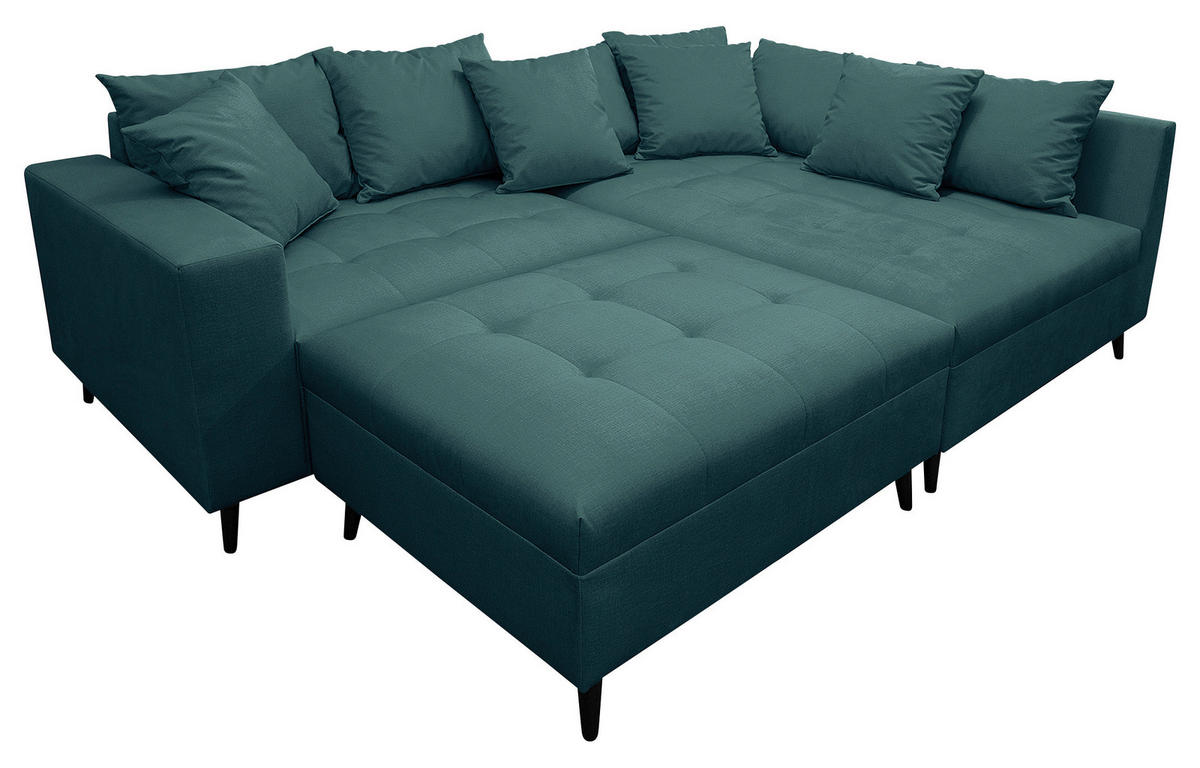 Ecksofa inkl. Hocker, mikrovlakna barve petroleja  - barve petroleja/črna, Design, tekstil/les (247/174cm) - MID.YOU