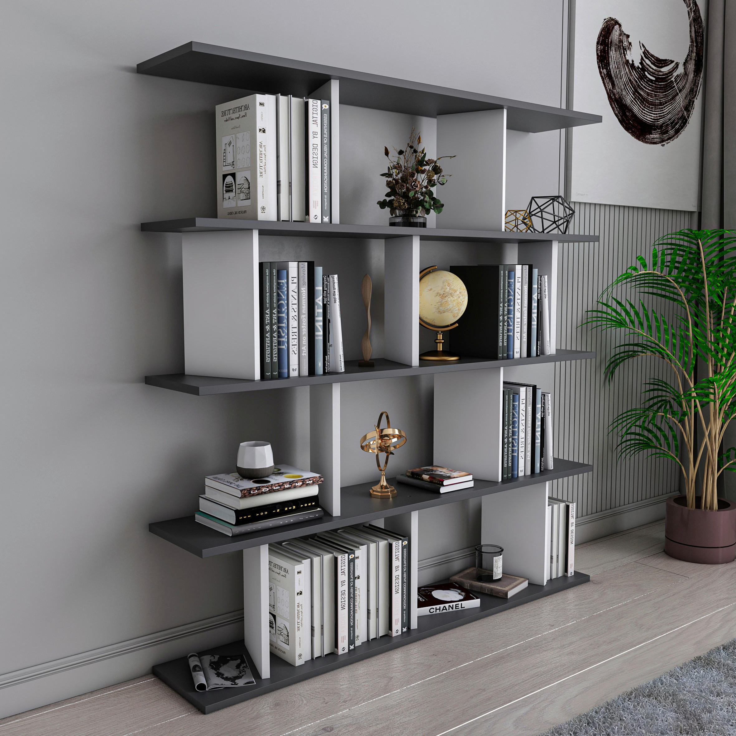 REGAL  - Anthrazit/Weiß, Design, Holzwerkstoff (130/137/25cm) - Livetastic