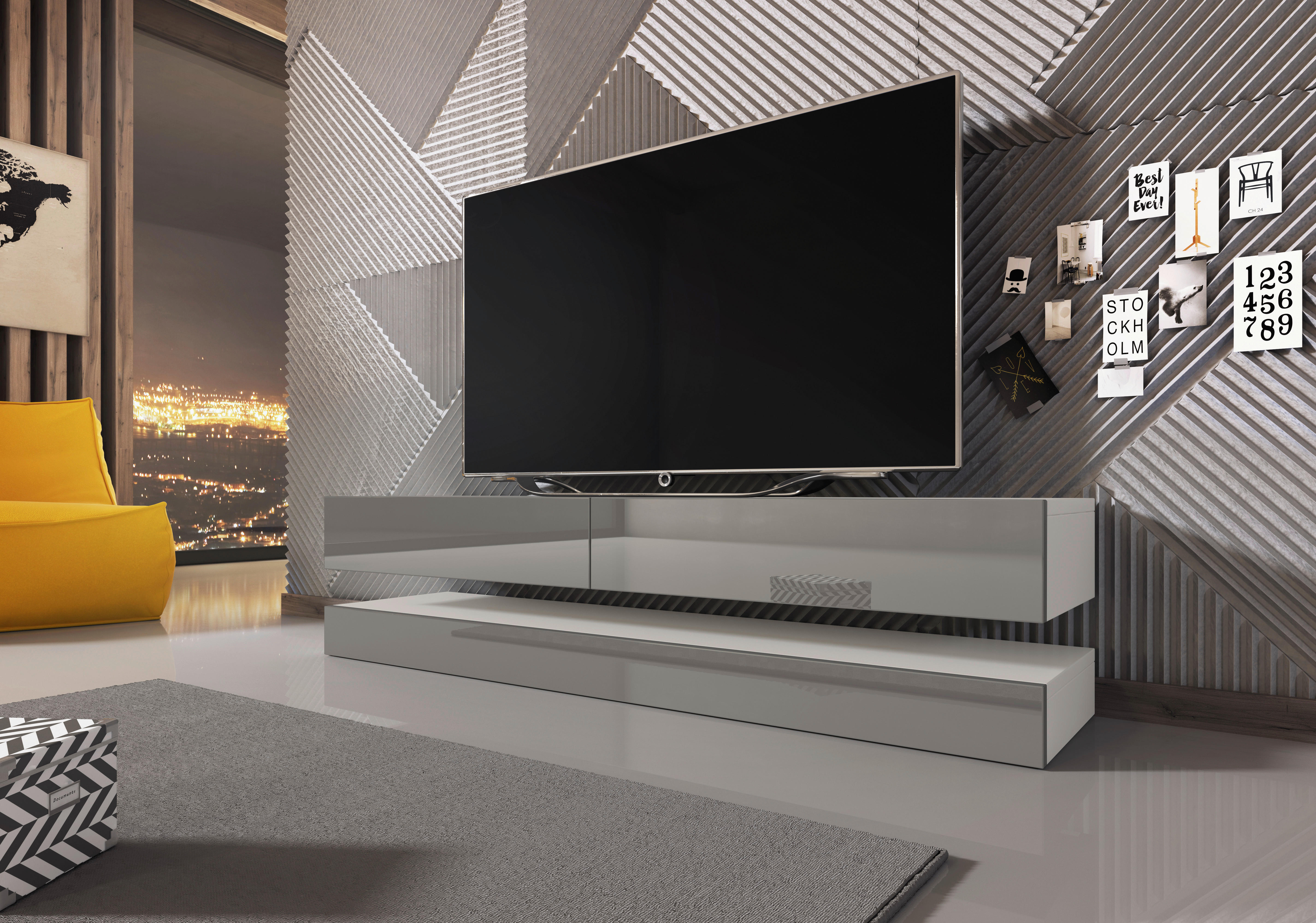 TV-BÄNK 140/25/34 cm  - vit/grå, Design, träbaserade material (140/25/34cm) - MID.YOU