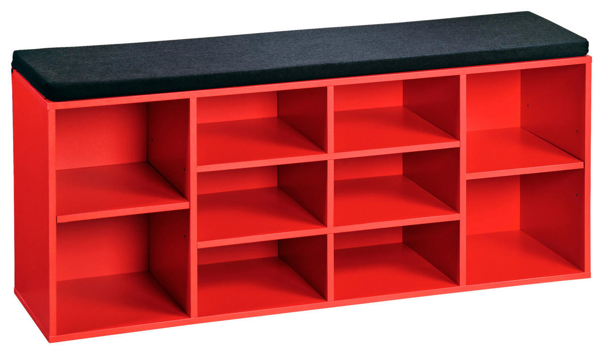 SCHUHREGAL 103,5/48/29,5 cm  - Rot/Schwarz, Basics, Holzwerkstoff/Textil (103,5/48/29,5cm) - Kesper