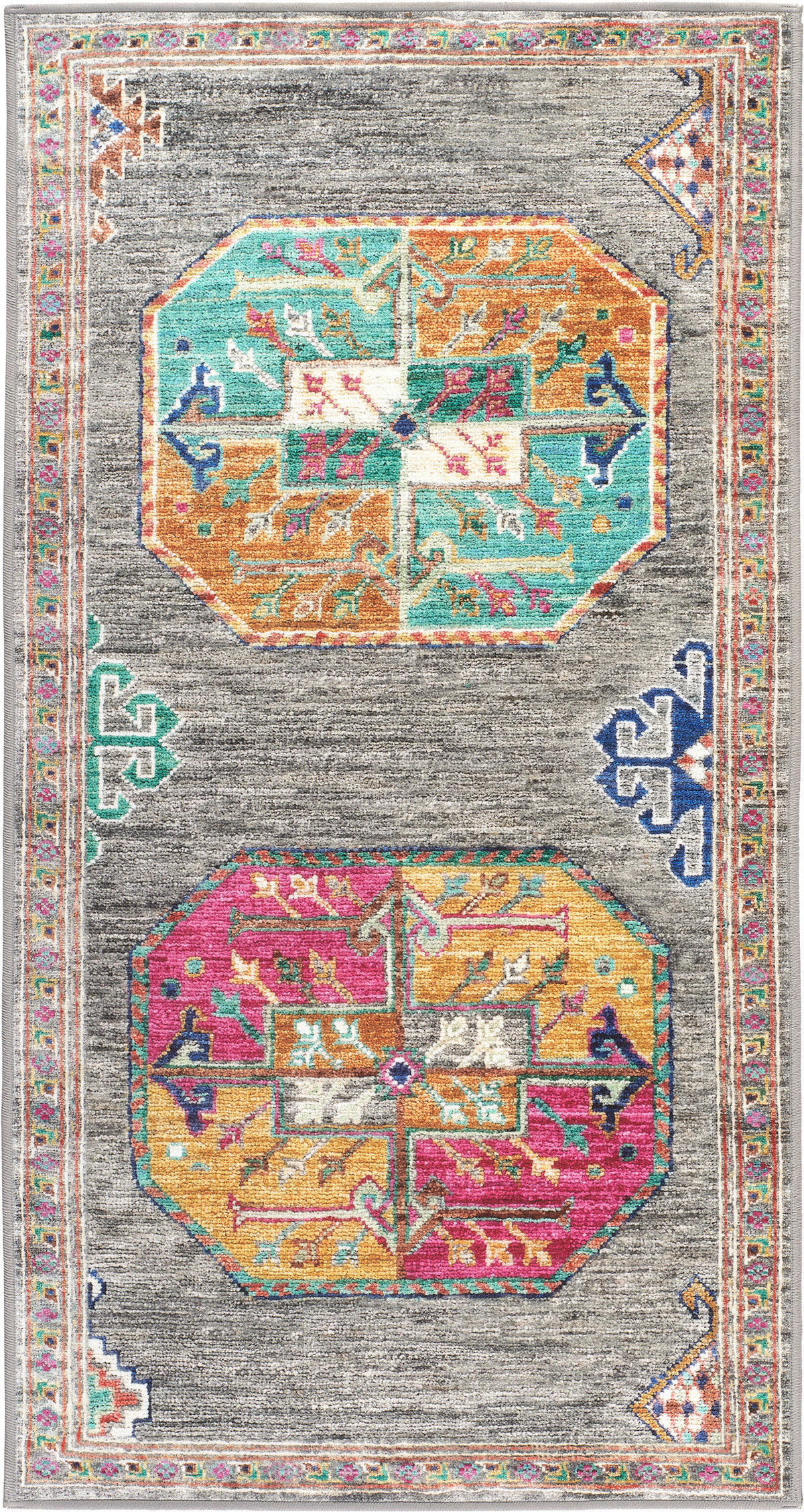 VINTAGE-TEPPICH Cortea Khamil 80/150 cm  in Grau, Türkis, Pink  - Türkis/Pink, LIFESTYLE, Kunststoff/Textil (80/150cm) - Lindorug