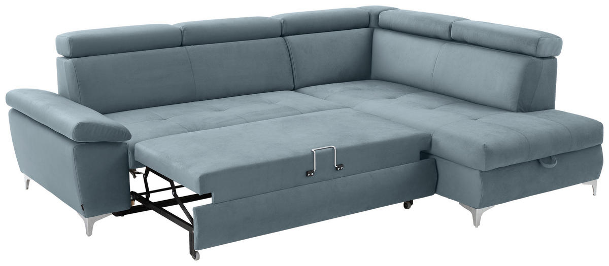 ECKSOFA in Mikrofaser Hellblau  - Chromfarben/Hellblau, Konventionell, Textil/Metall (271/206cm) - Carryhome