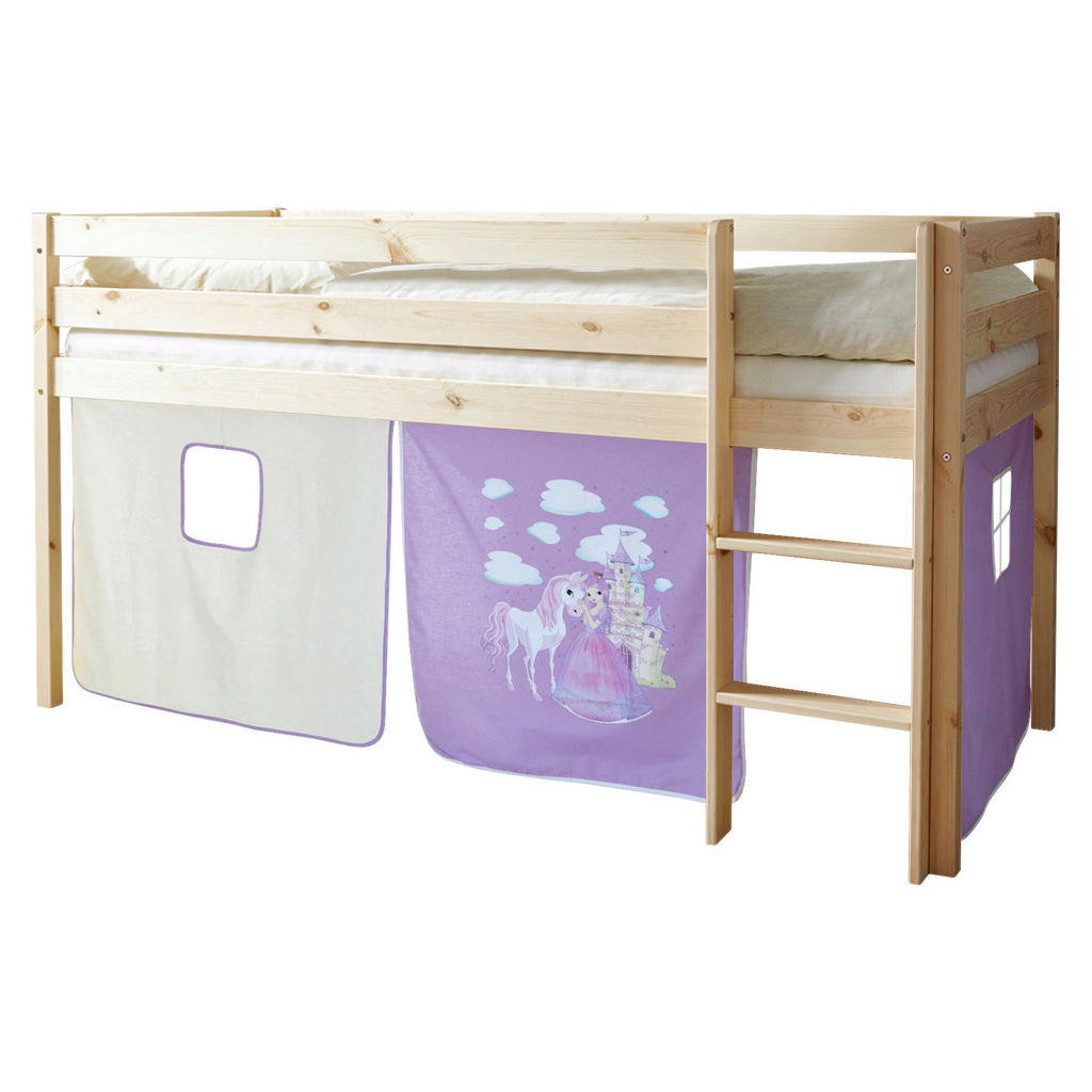 Spielbett Malte Flieder Kiefer Massiv 90 cm Vorhang Leiter