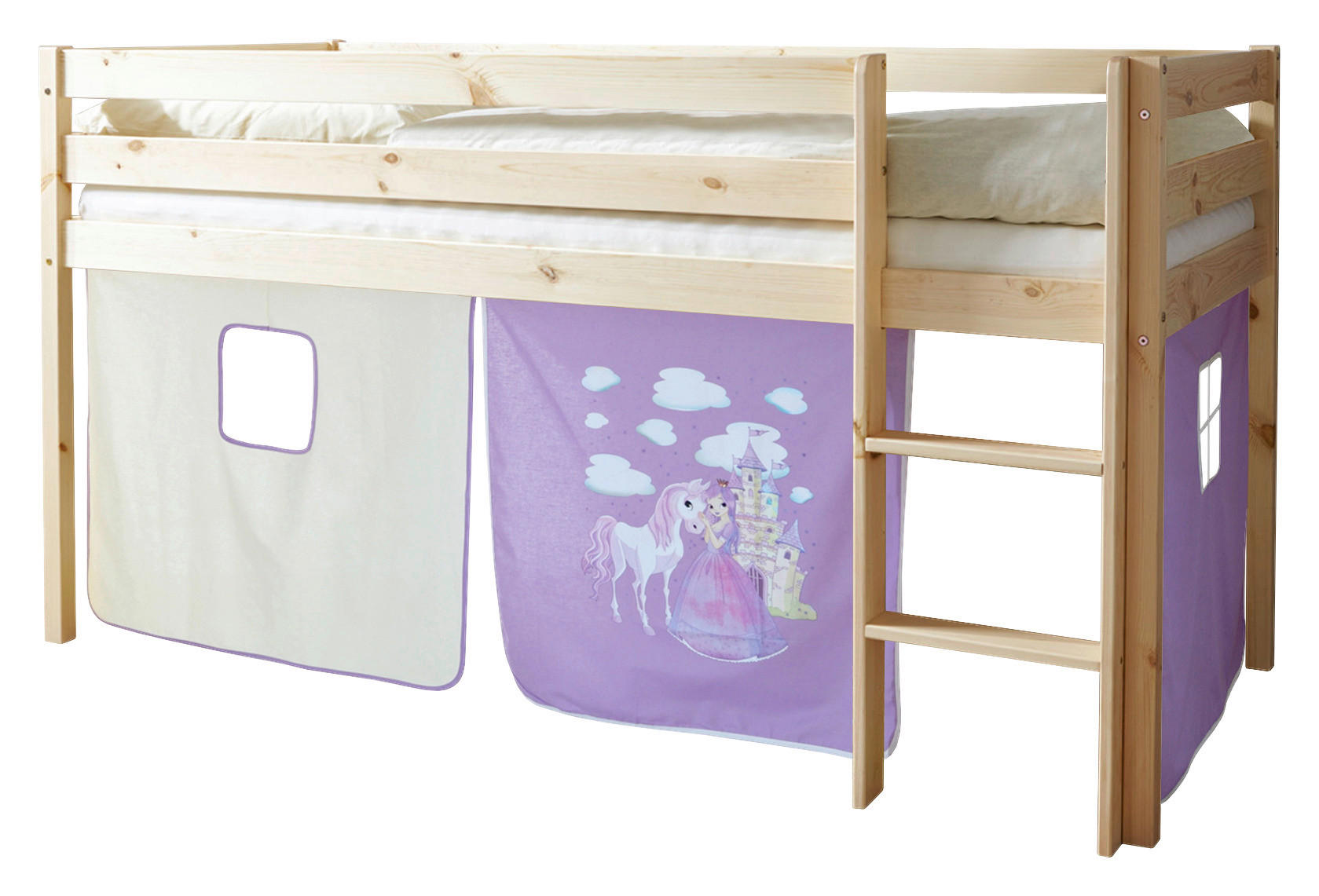 Livetastic VYSOKÁ POSTEL, 90/200 cm, fialová, přírodní barvy, béžová