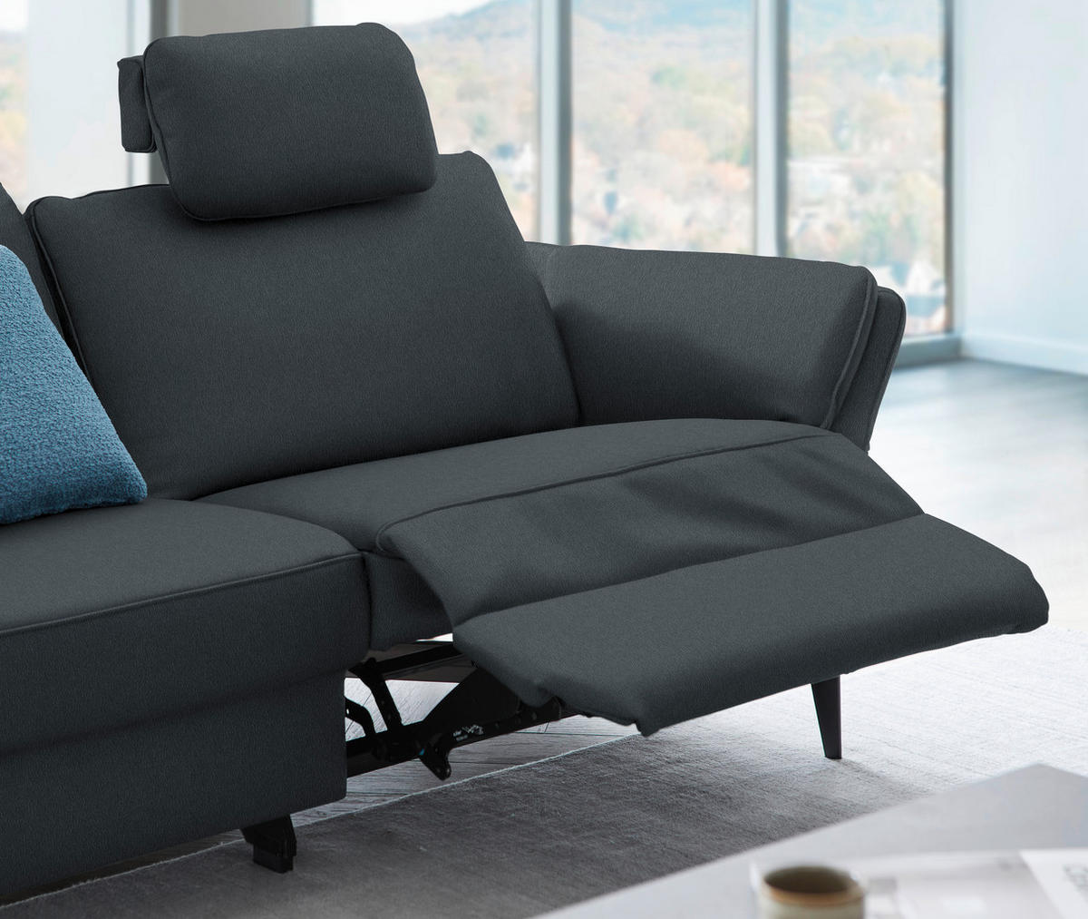 3-SITZER-SOFA in Echtleder Dunkelblau  - Schwarz/Dunkelblau, Design, Leder/Metall (190/84/99cm) - Dieter Knoll