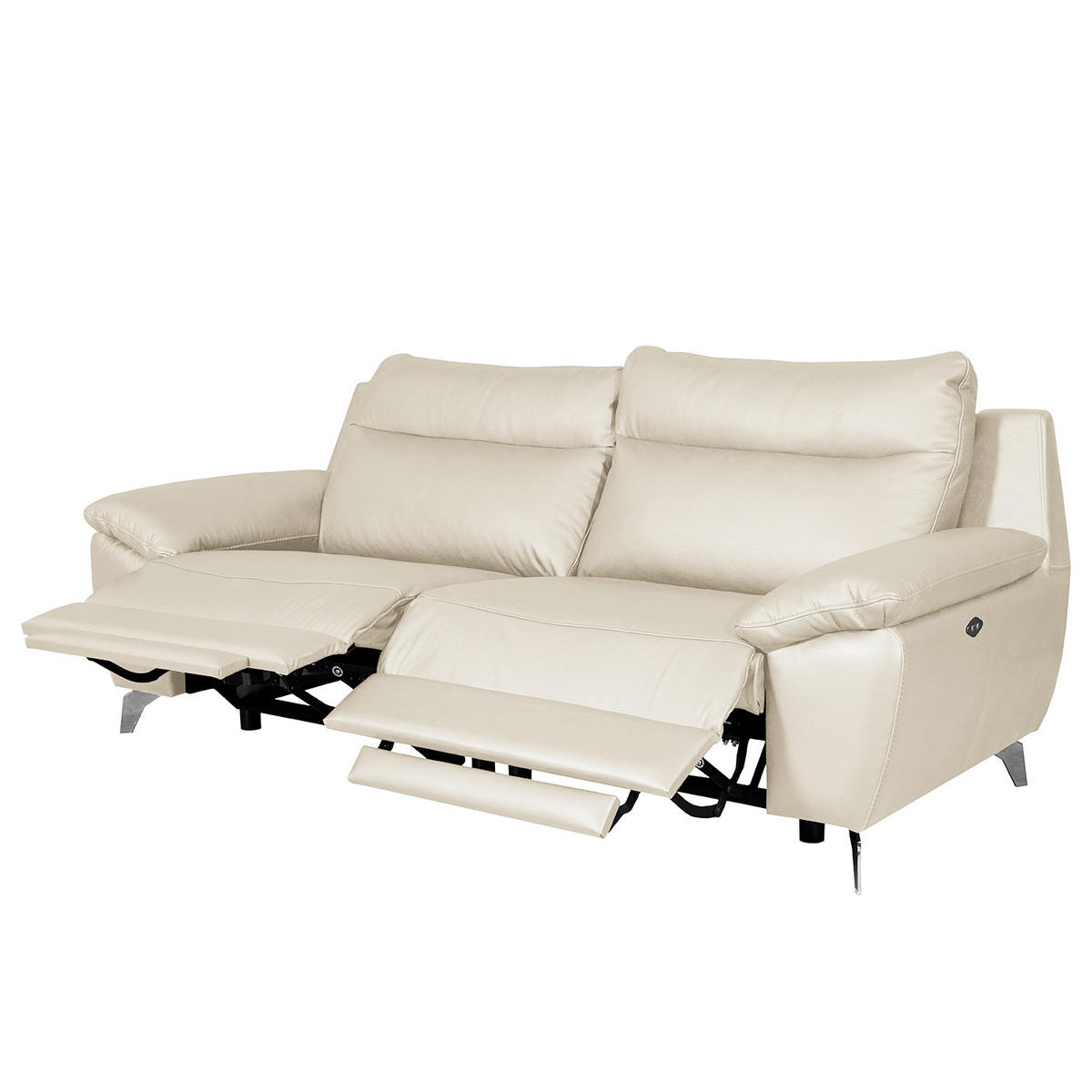 2,5-SITZER 216/95/96 cm PERLE in Echtleder Creme   - Chromfarben/Creme, Design, Leder/Metall (216/95/96cm) - Livetastic