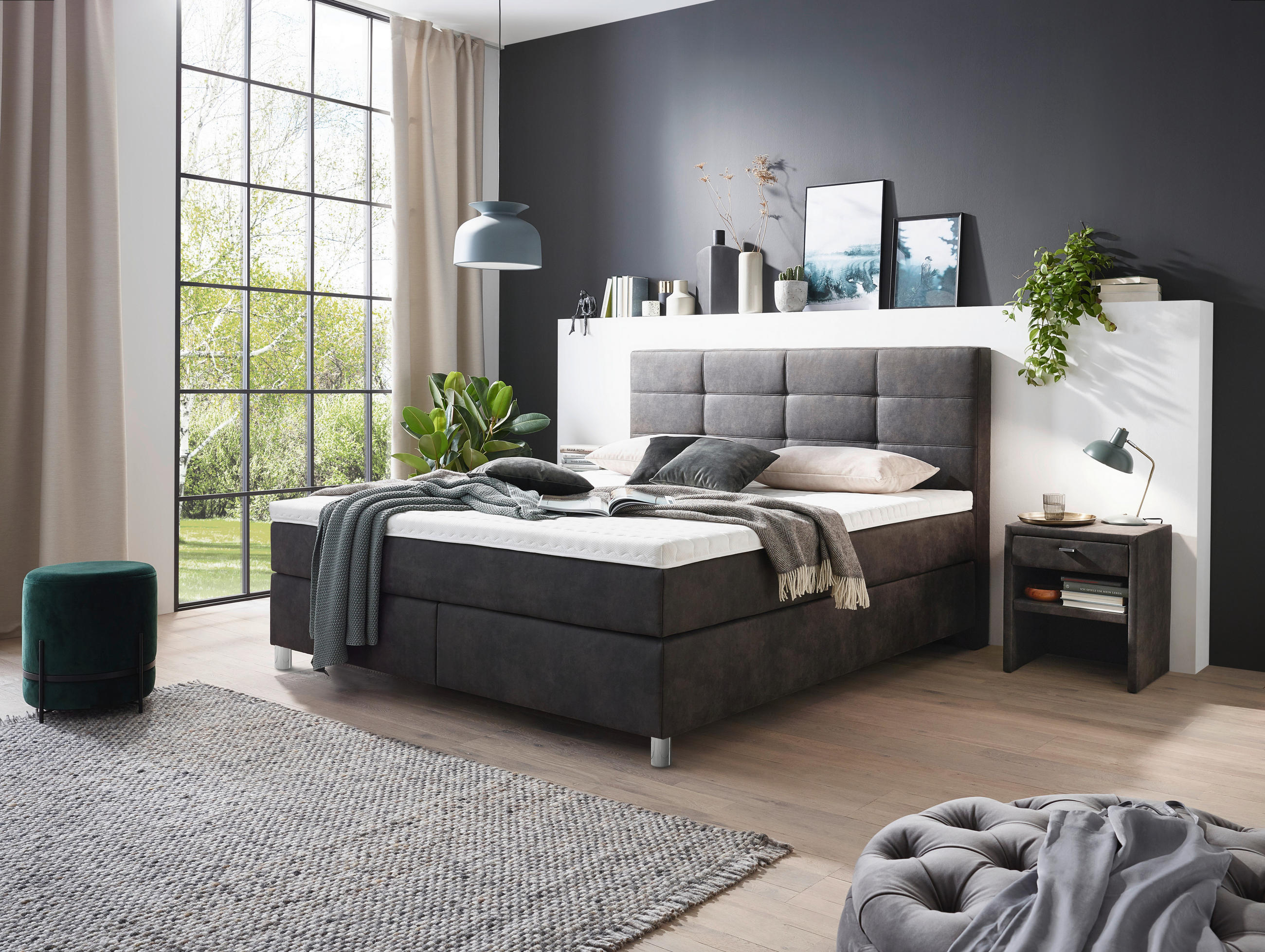 BOXSPRINGBETT 180/200 cm  in Schlammfarben  - Chromfarben/Schlammfarben, KONVENTIONELL, Kunststoff/Textil (180/200cm) - Voleo