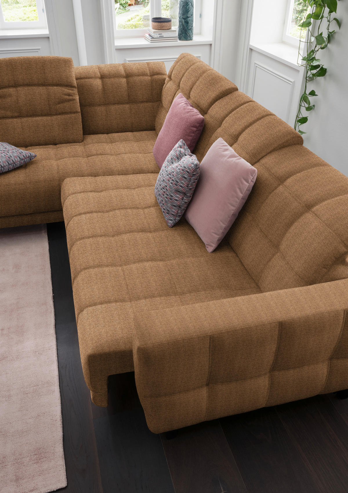ECKSOFA in Webstoff Braun  - Schwarz/Braun, Design, Holz/Textil (216/302cm) - Xora