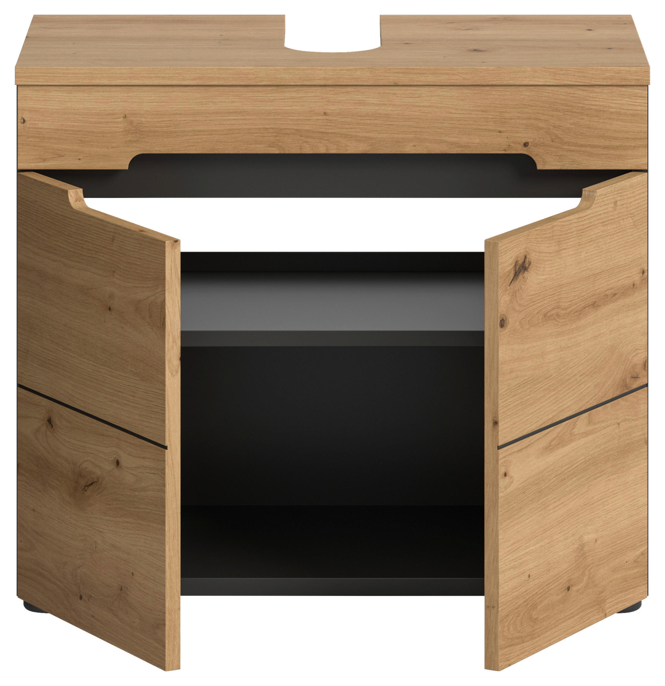 Thumbnail - Mid.you Waschbeckenunterschrank, Dunkelgrau, Eiche Artisan, Holzwerkstoff, 1 Fächer, 63x55x34 cm, FSC Mix, stehend, Bade...