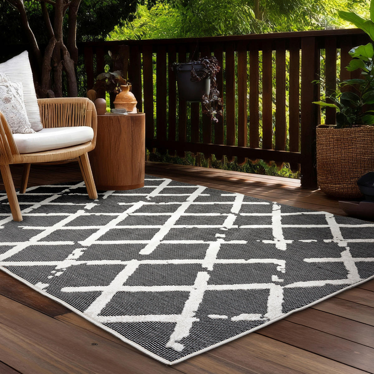 OUTDOORTEPPICH  für Terrasse und Balkon 120/170 cm Serina Grau, Weiß  - Weiß/Grau, Basics, Kunststoff (120/170cm) - Astra