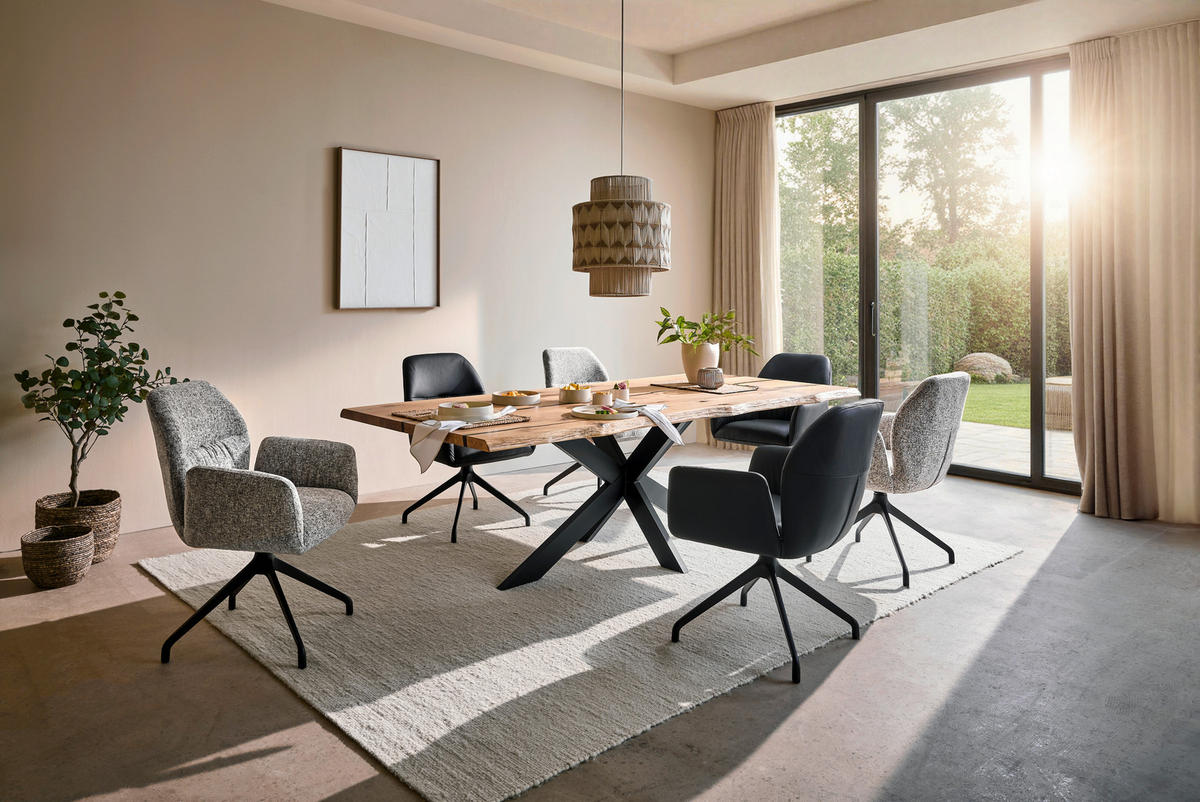 ESSTISCH in Holz 240/100/76 cm  - Eichefarben/Schwarz, Design, Holz/Metall (240/100/76cm) - Linea Natura