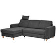 ECKSOFA Anthrazit Flachgewebe  inkl. Bettkasten, Schlaffunktion, Rücken echt, Kopfstütze, Liegefläche im Originalstoff  - Anthrazit/Buchefarben, KONVENTIONELL, Holz/Textil (166/241cm) - Carryhome