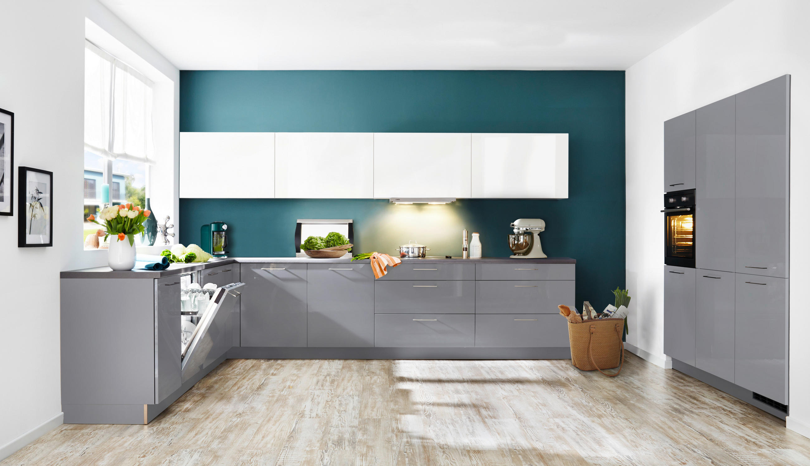 BUCĂTĂRIE LA COMANDĂ   - alb/gri, Design, material pe bază de lemn - Dieter Knoll