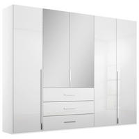 DREHTÜRENSCHRANK 251/223/60 cm,  in Weiß, Weiß Hochglanz, 5 Tür(en)  - Chromfarben/Weiß Hochglanz, Design, Glas/Holzwerkstoff (251/223/60cm) - home24