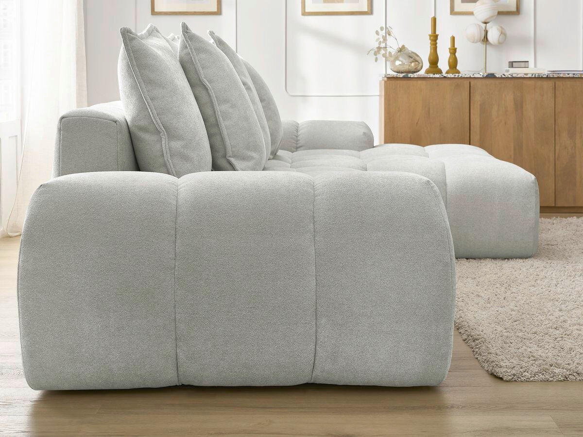 ECKSCHLAFSOFA EVEREST  mit Rücken echt, Armteil links, Armteil rechts Struktur Hellgrau  - Hellgrau/Schwarz, MODERN, Kunststoff/Textil (318/180cm) - Livetastic