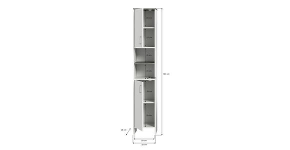 HOCHSCHRANK 32/181/28 cm - Silberfarben/Weiß, MODERN, Holzwerkstoff/Kunststoff (32/181/28cm) - Xora