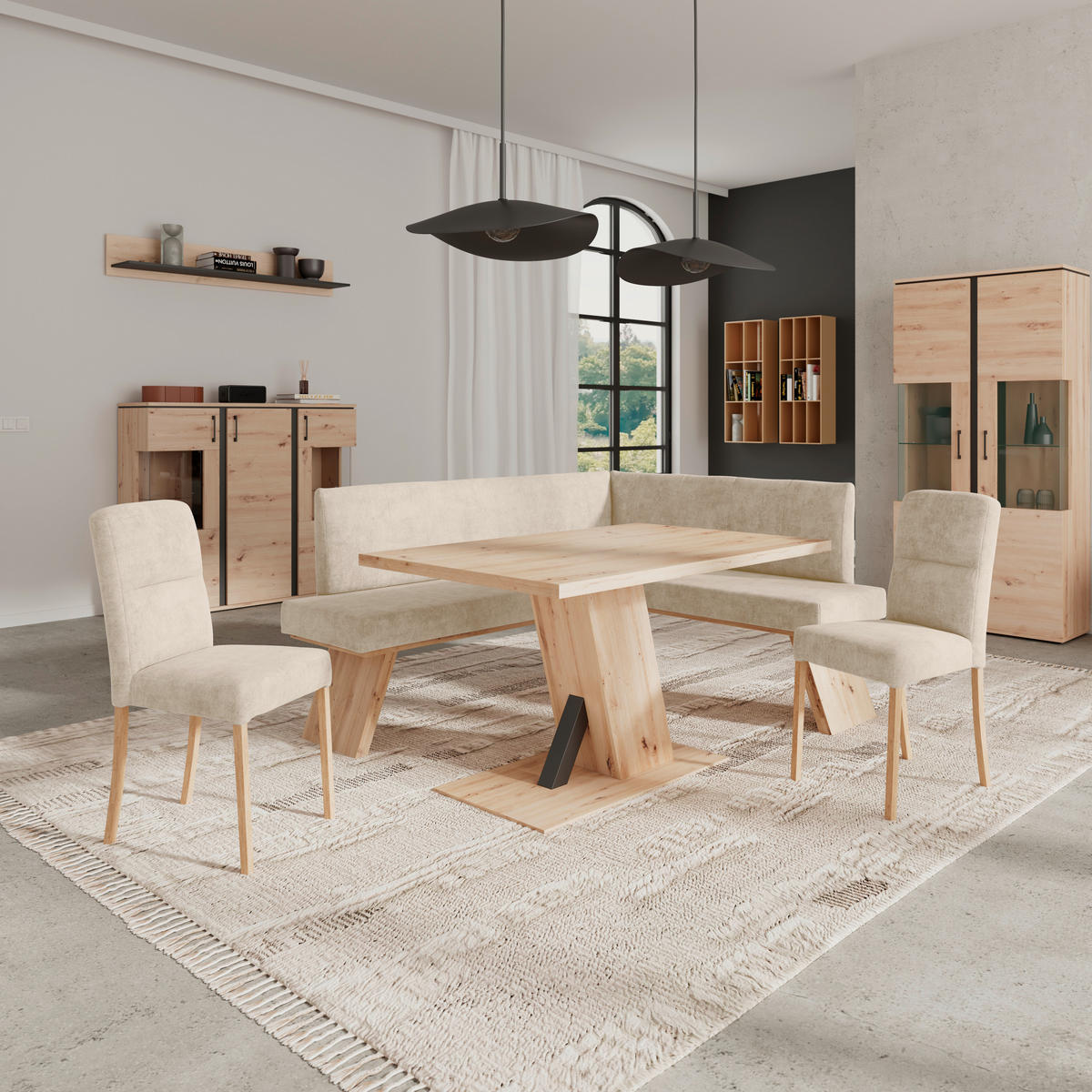 ECKBANK 185/150 cm Webstoff Beige   - Eichefarben/Beige, KONVENTIONELL, Textil (185/150cm) - Livetastic