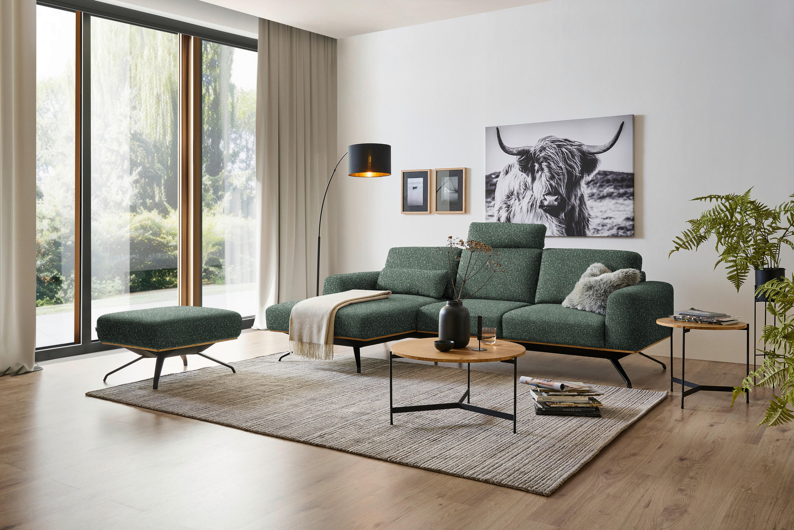 ECKSOFA in Struktur Grün  - Schwarz/Grün, Design, Textil/Metall (157/262cm) - Novel