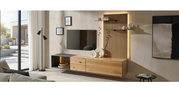 WOHNWAND 3-teilig  in Anthrazit, Eichefarben  261/160/50 cm  - Eichefarben/Anthrazit, Design, Glas/Holz (261/160/50cm) - Dieter Knoll