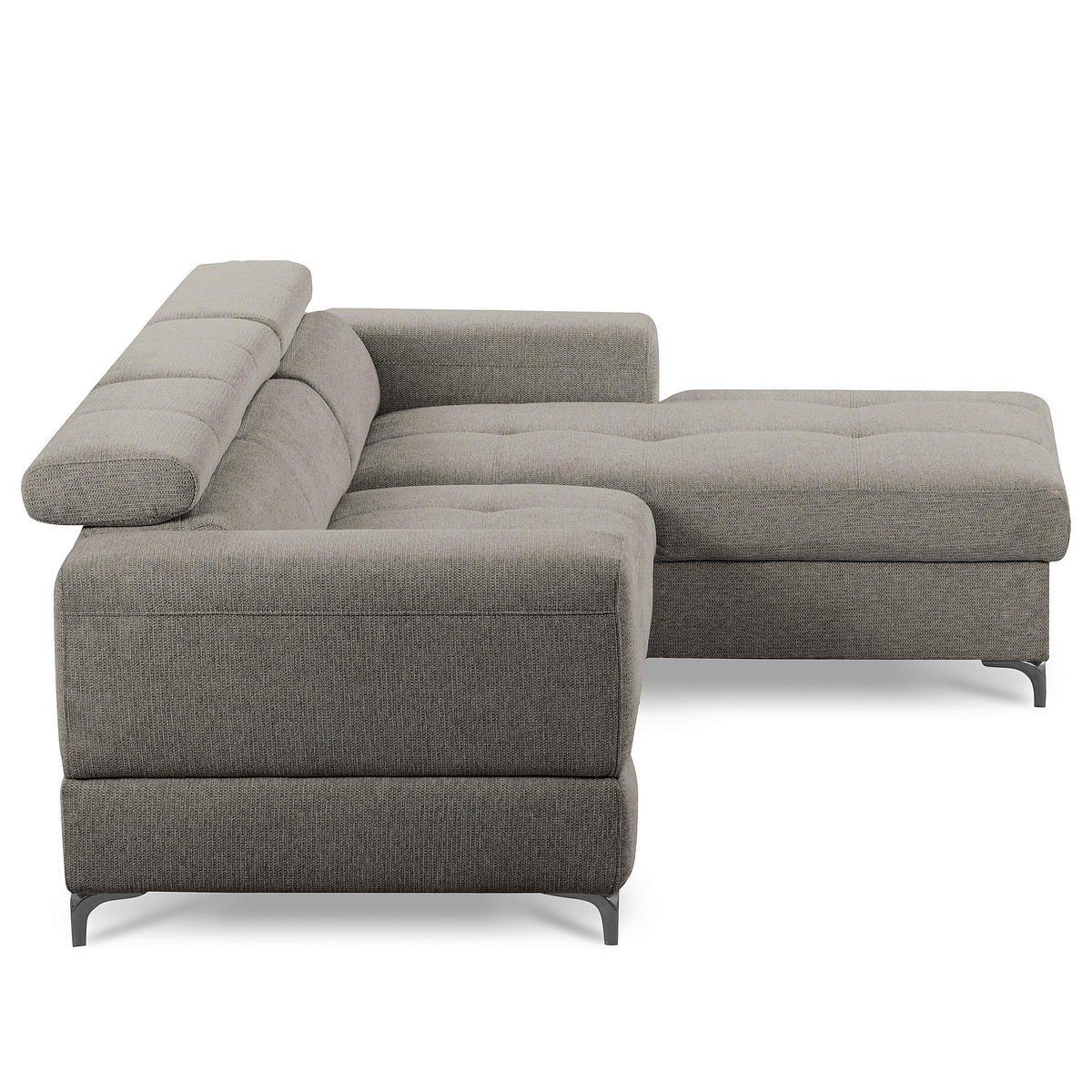 ECKSOFA TORINO Graphitfarben Chenille Bettkasten, Kopfteilverstellung  - Schwarzchrom/Graphitfarben, Design, Textil/Metall (247/173cm) - Livetastic