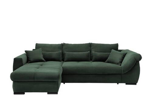 ECKSOFA in Cord Dunkelgrün  - Dunkelgrün/Schwarz, Modern, Holz/Textil (188/302cm) - MID.YOU