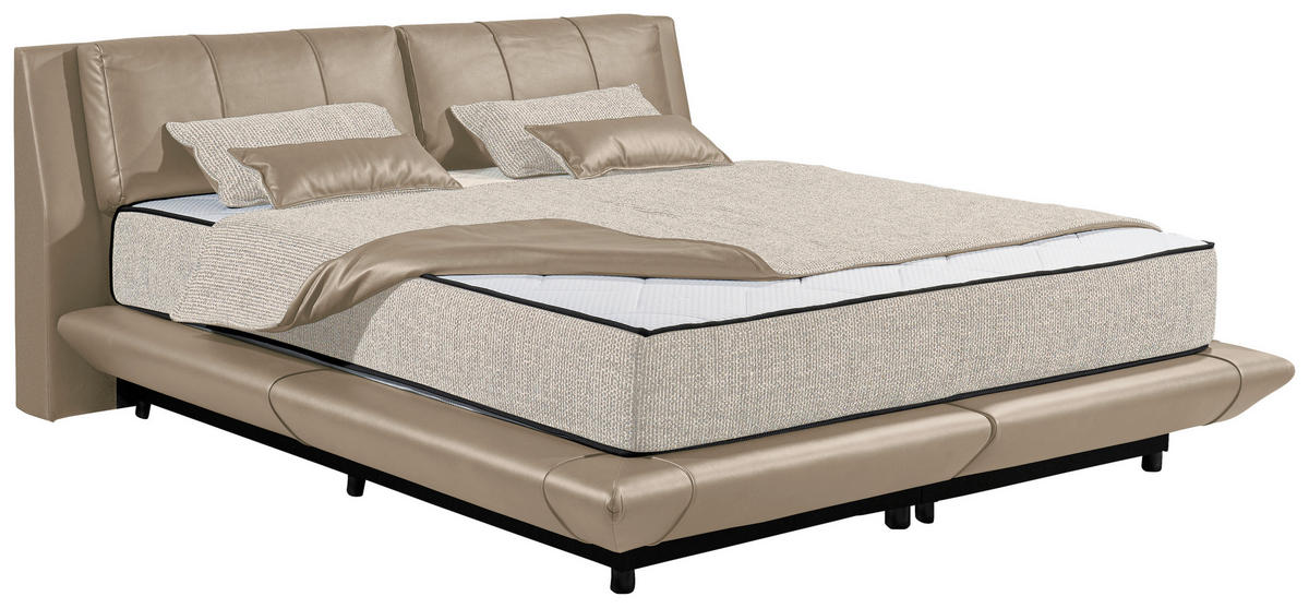 BOXBETT 180/200 cm,  in Kaschmir, gepolstertes Kopfteil, Bettkasten, Matratzen, H3 + H4 = fest + sehr fest  - Kaschmir/Schwarz, Design, Kunststoff/Textil (180/200cm) - Esposa