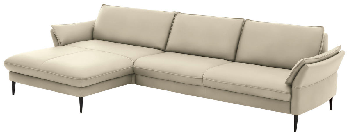 ECKSOFA inkl. Funktion in Echtleder Creme  - Creme/Schwarz, Design, Leder/Metall (172/334cm) - Hukla