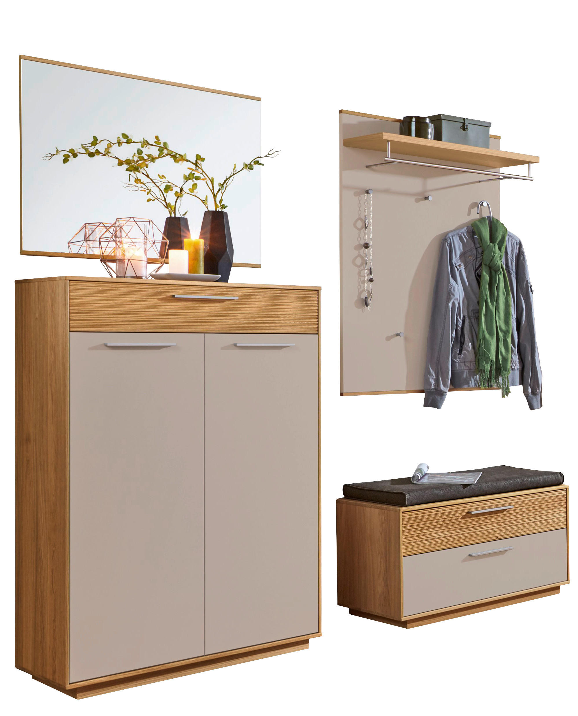 GARDEROBE 5-teilig  in 185/195/40 cm  - Taupe/Eichefarben, Design, Holz/Holzwerkstoff (185/195/40cm)