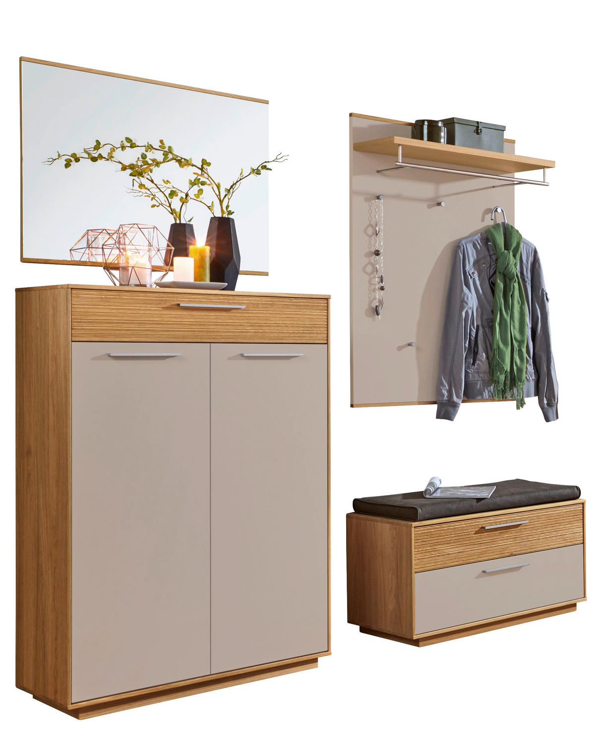 GARDEROBE 5-teilig  in 185/195/40 cm  - Taupe/Eichefarben, Design, Holz/Holzwerkstoff (185/195/40cm)