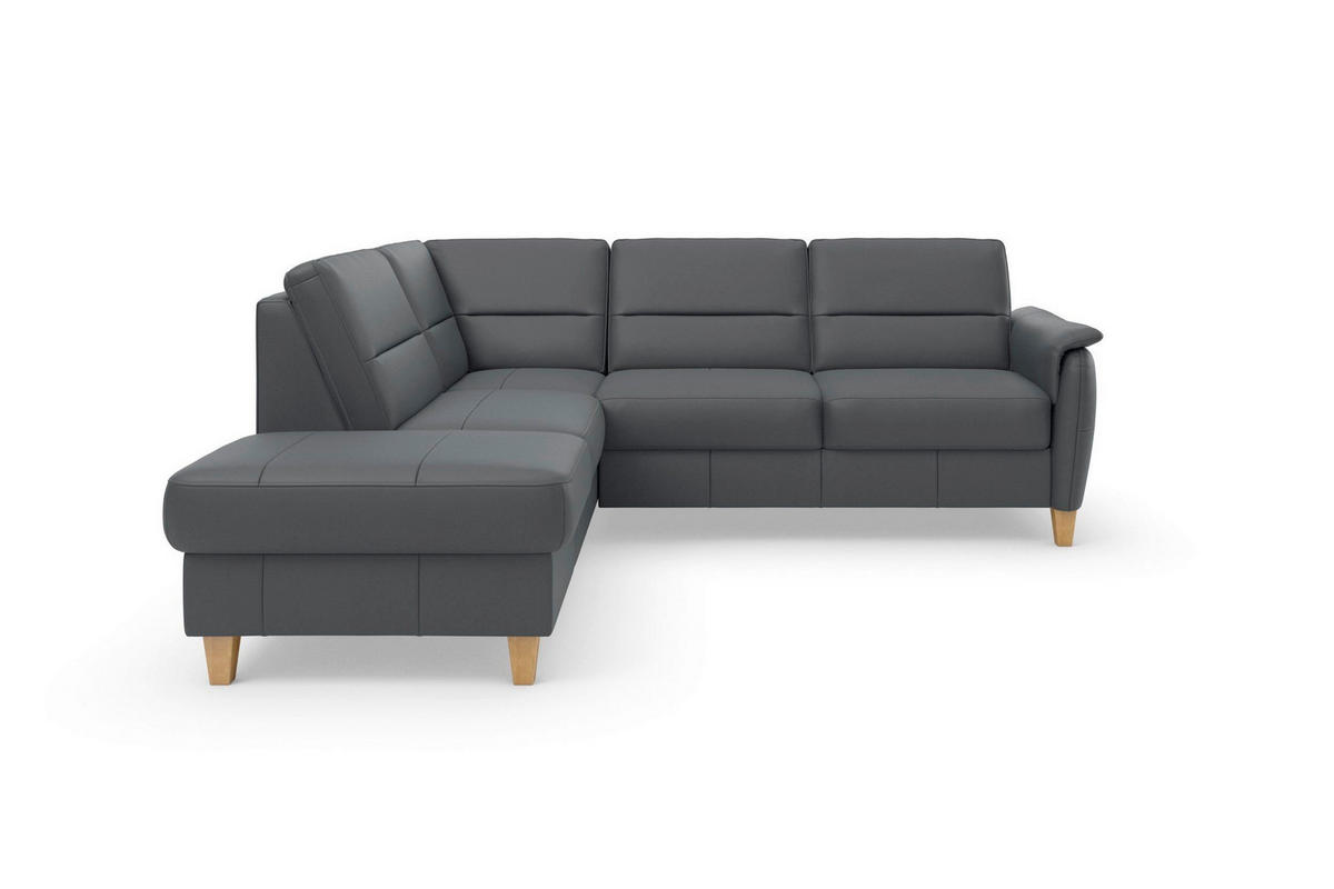 ECKSOFA PALMERA E in Echtleder Schwarz  212/236 cm  - Eichefarben/Schwarz, Basics, Leder/Holz (212/236cm) - Sit & More