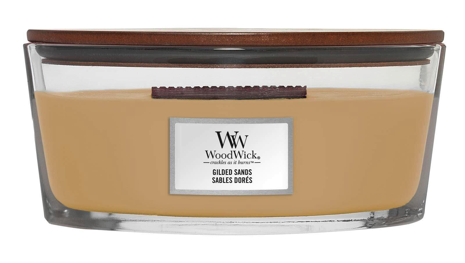 DIŠEČA SVEČA - peščene barve, Basics, steklo/les (12/9/19cm)