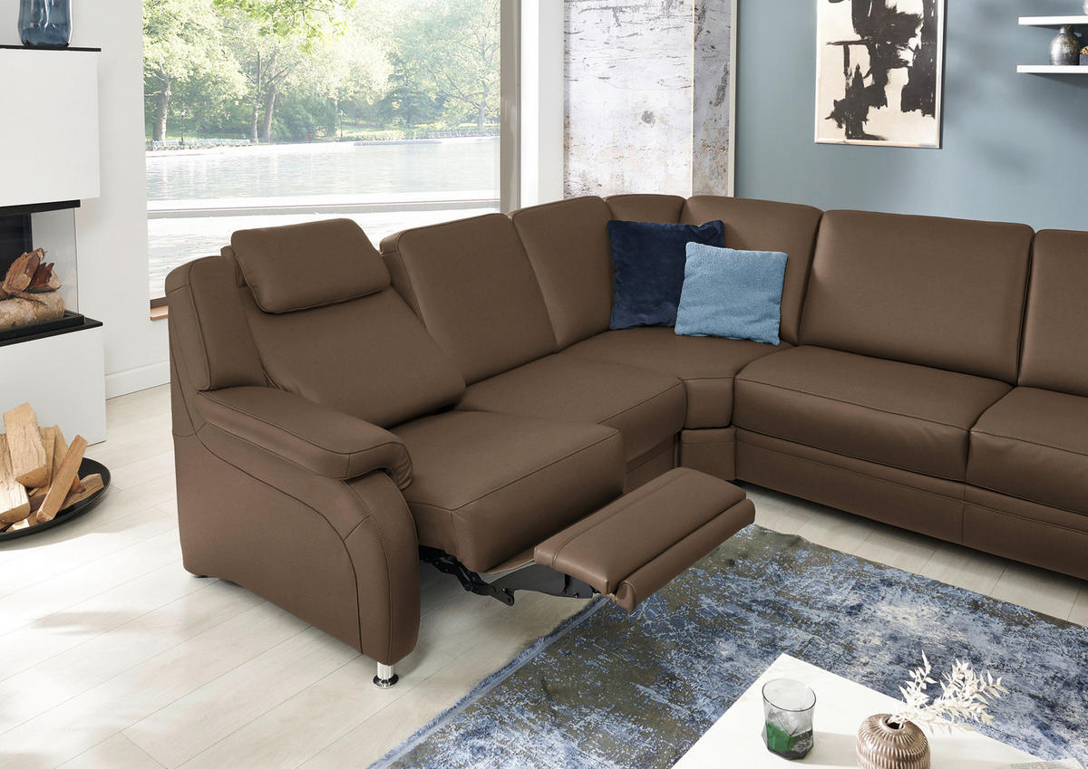 WOHNLANDSCHAFT Echtleder Braun  - Alufarben/Braun, Konventionell, Leder/Metall (239/329/165cm) - Beldomo Premium