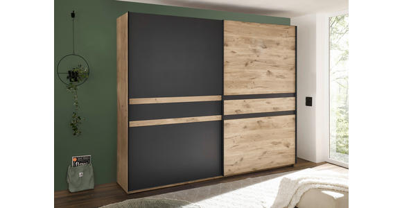 SCHWEBETÜRENSCHRANK  in Graphitfarben, Eichefarben  - Eichefarben/Graphitfarben, Design, Holzwerkstoff/Metall (270/228/60cm) - Xora