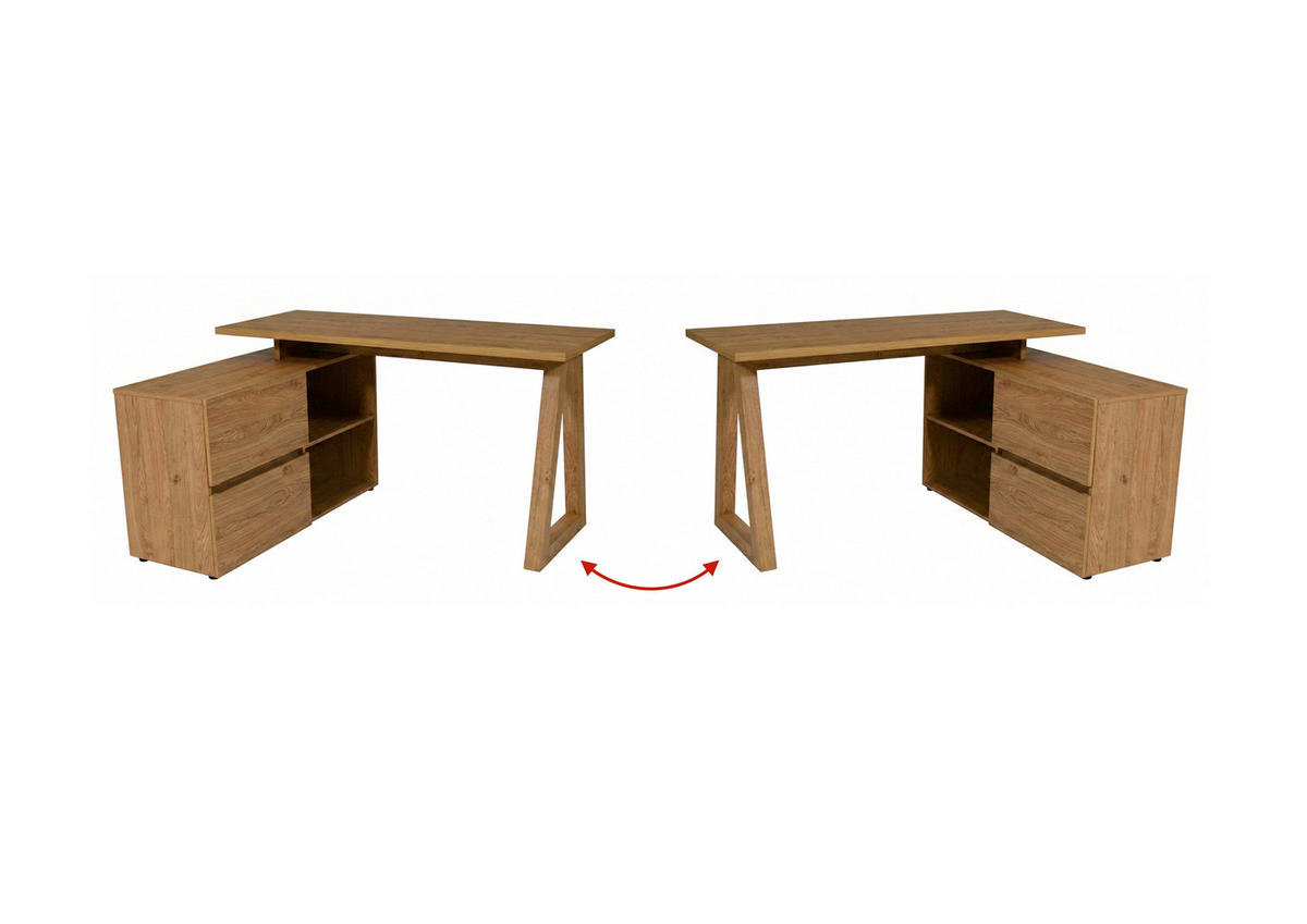 ECKSCHREIBTISCH 140/110/76 cm Eichefarben Stauraum, seitenverkehrt montierbar  - Eichefarben, Design, Holzwerkstoff (140/110/76cm) - MID.YOU