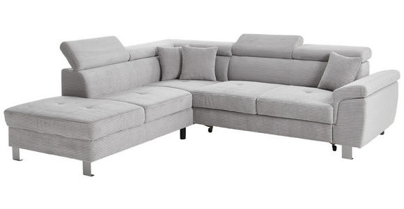 ECKSOFA in Cord Hellgrau  - Silberfarben/Hellgrau, Design, Textil/Metall (226/257cm) - Xora