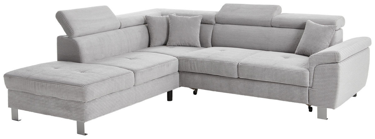 ECKSOFA in Cord Hellgrau  - Silberfarben/Hellgrau, Design, Textil/Metall (226/257cm) - Xora