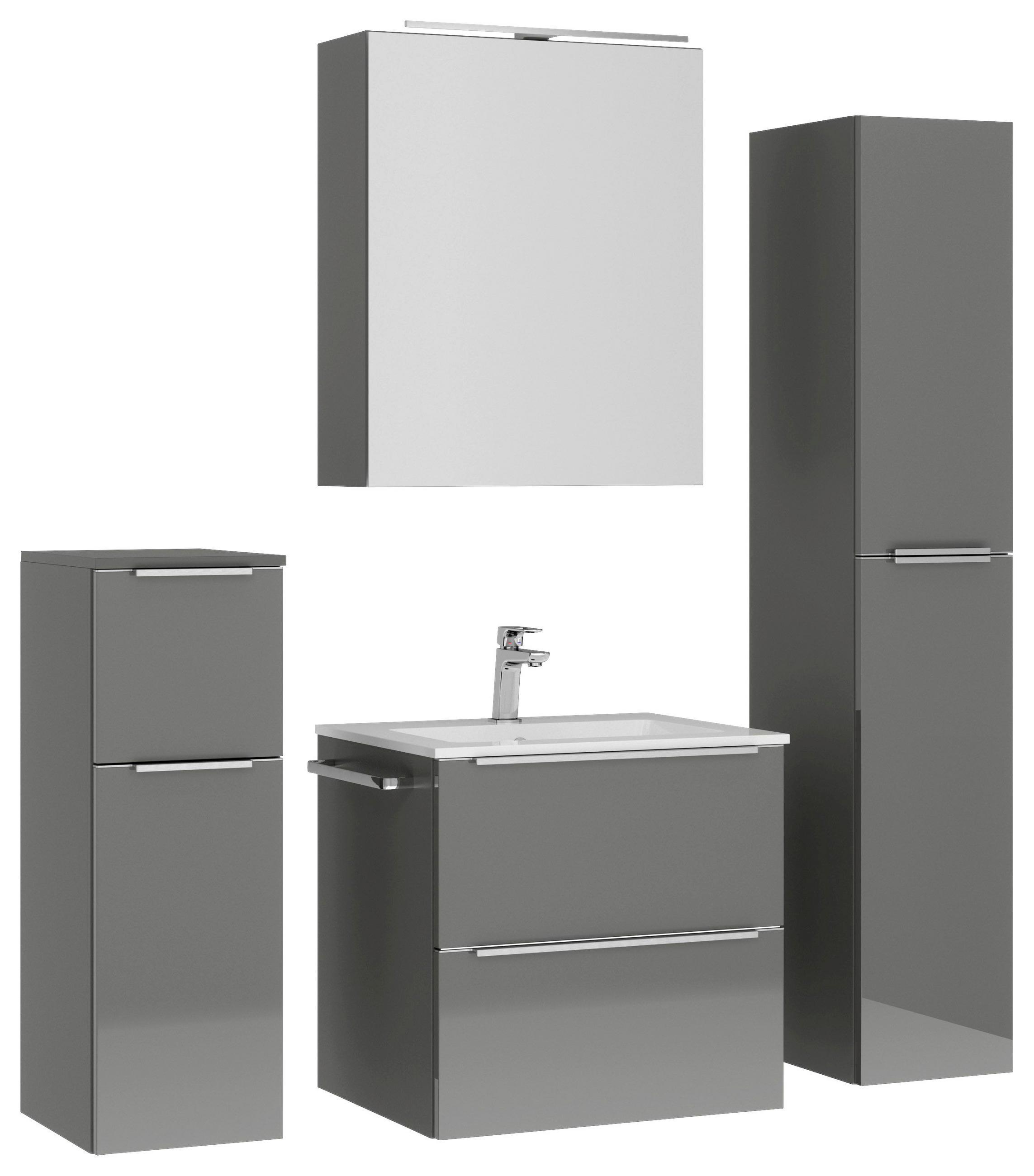 BADEZIMMER 5-teilig  in 121 cm  - Schieferfarben/Edelstahlfarben, MODERN, Holzwerkstoff/Stein (121cm) - Nobilia