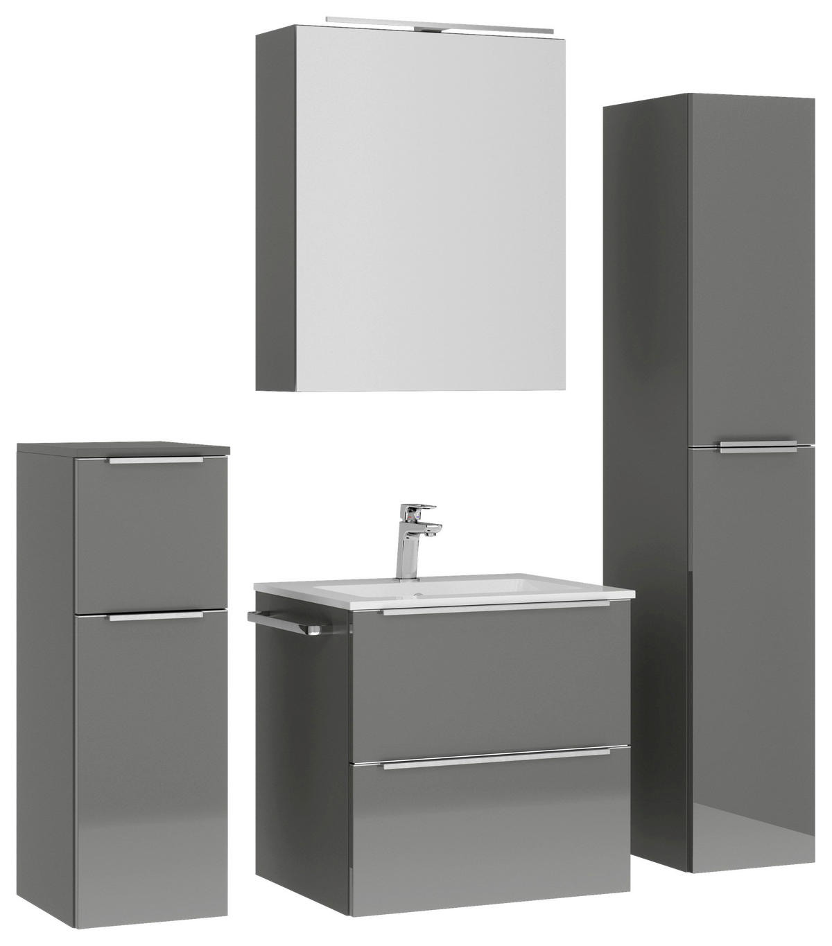 BADEZIMMER 5-teilig  in 121 cm  - Schieferfarben/Edelstahlfarben, MODERN, Holzwerkstoff/Stein (121cm) - Nobilia