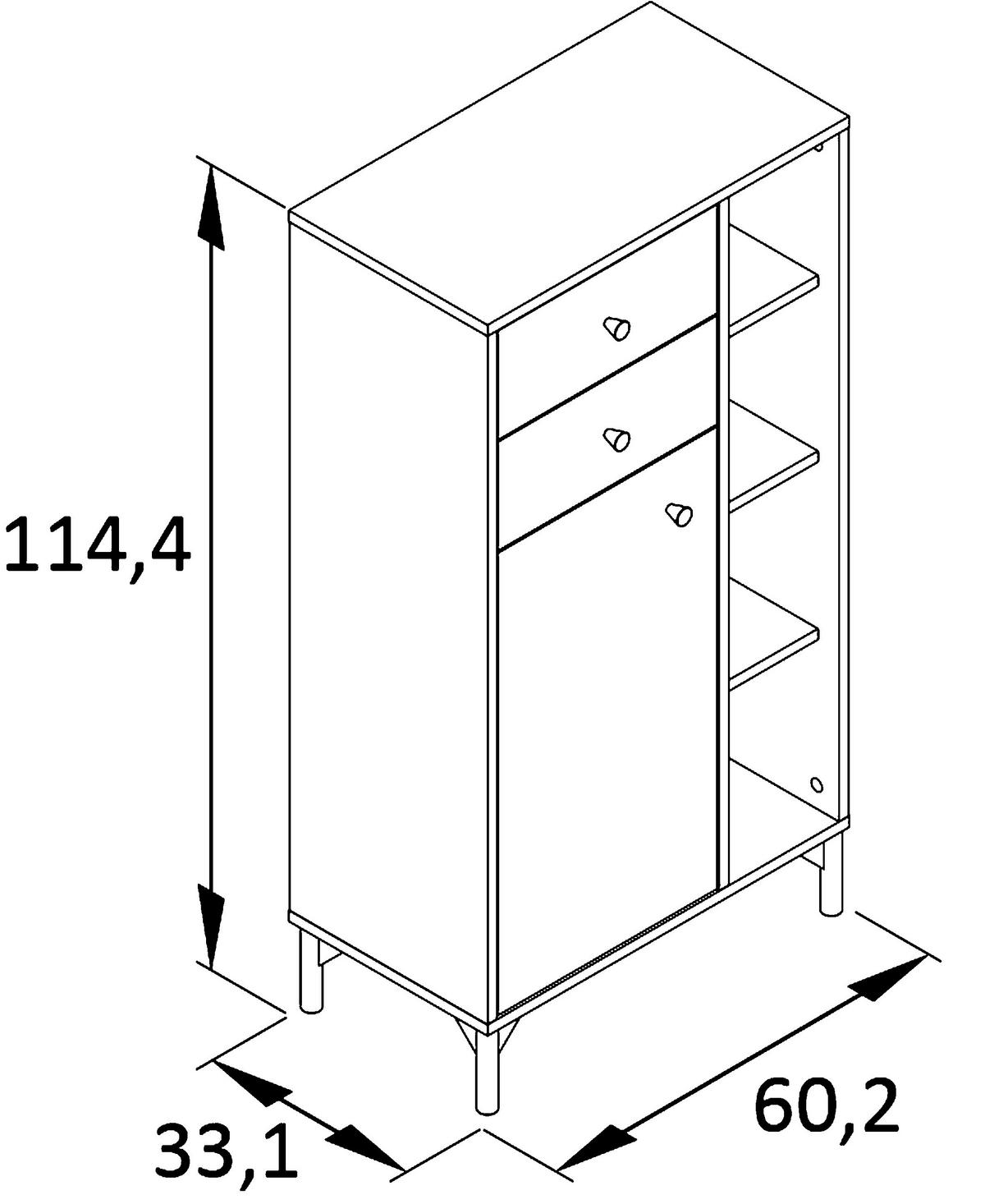 HIGHBOARD Ando  in 60,2/114,4/33,1 cm  - Pastellgrün/Goldfarben, MODERN, Holzwerkstoff/Kunststoff (60,2/114,4/33,1cm) - Stylife