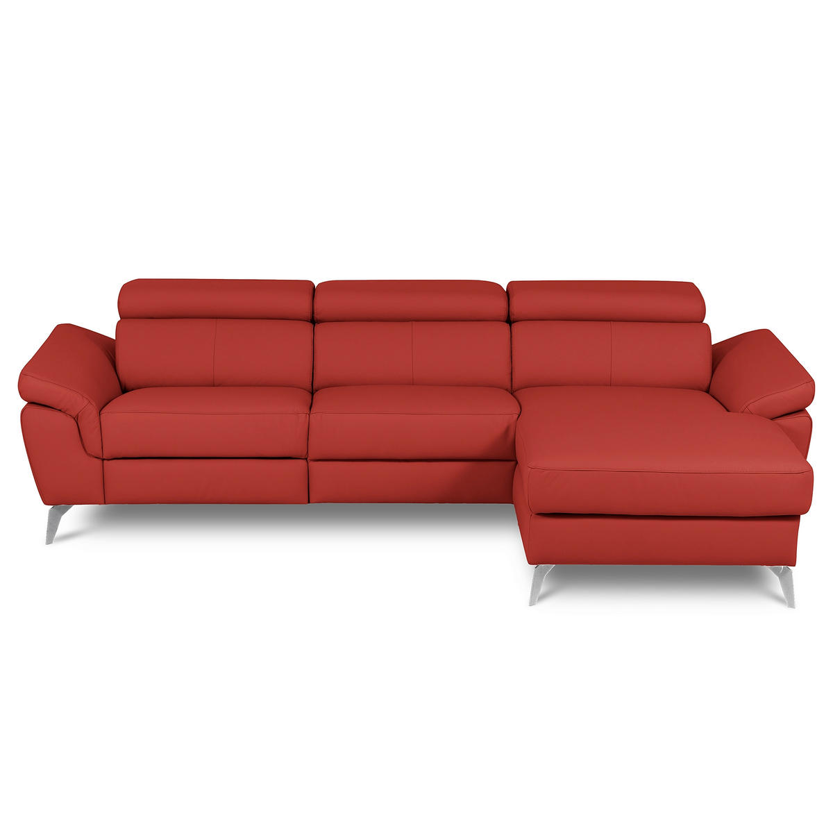 ECKSOFA Lederlook Echtleder Rot  - Chromfarben/Rot, Design, Leder/Textil (252/179cm) - Livetastic
