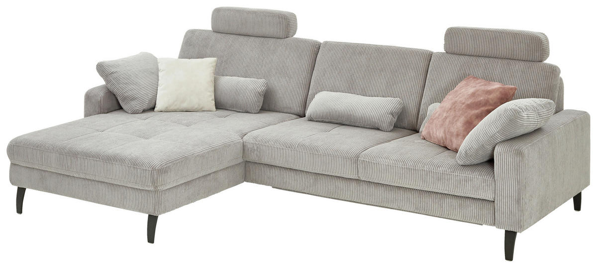 ECKSOFA Hellgrau Cord  - Hellgrau/Schwarz, MODERN, Textil/Metall (177/302cm) - Beldomo Style
