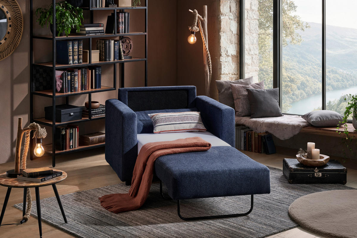 SCHLAFSESSEL Webstoff Dunkelblau    - Schwarz/Dunkelblau, KONVENTIONELL, Textil (104/85/90cm) - Xora