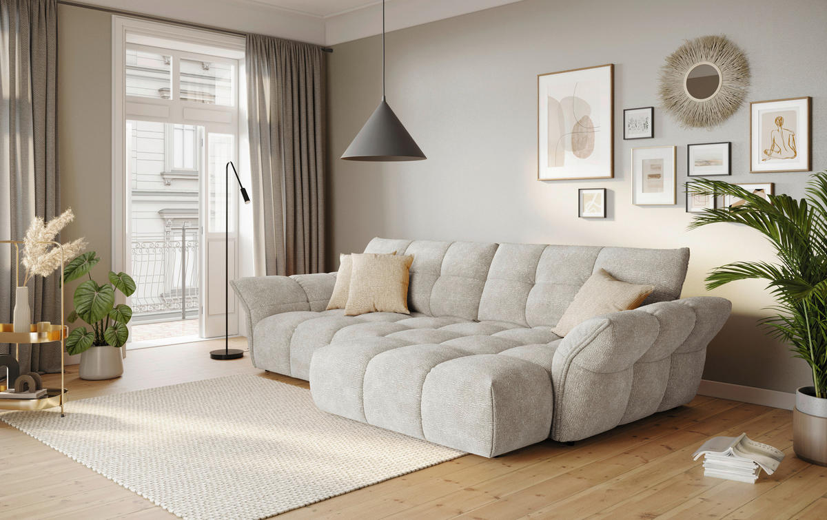 ECKSOFA Hellgrau Chenille Rücken echt  - Hellgrau/Schwarz, Design, Kunststoff/Textil (312/177cm) - Welnova